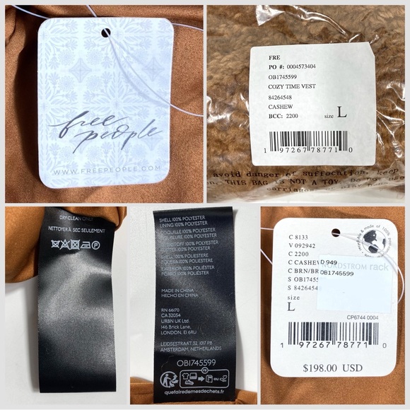 Free People Cozy Time Faux Fur Longline Vest Cashew Large NWT - Picture 13 of 15